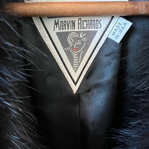 Luxury Long Swing Coat Marvin Richards Vintage Black Wool Fox Fur Trim - Picture 3 of 14